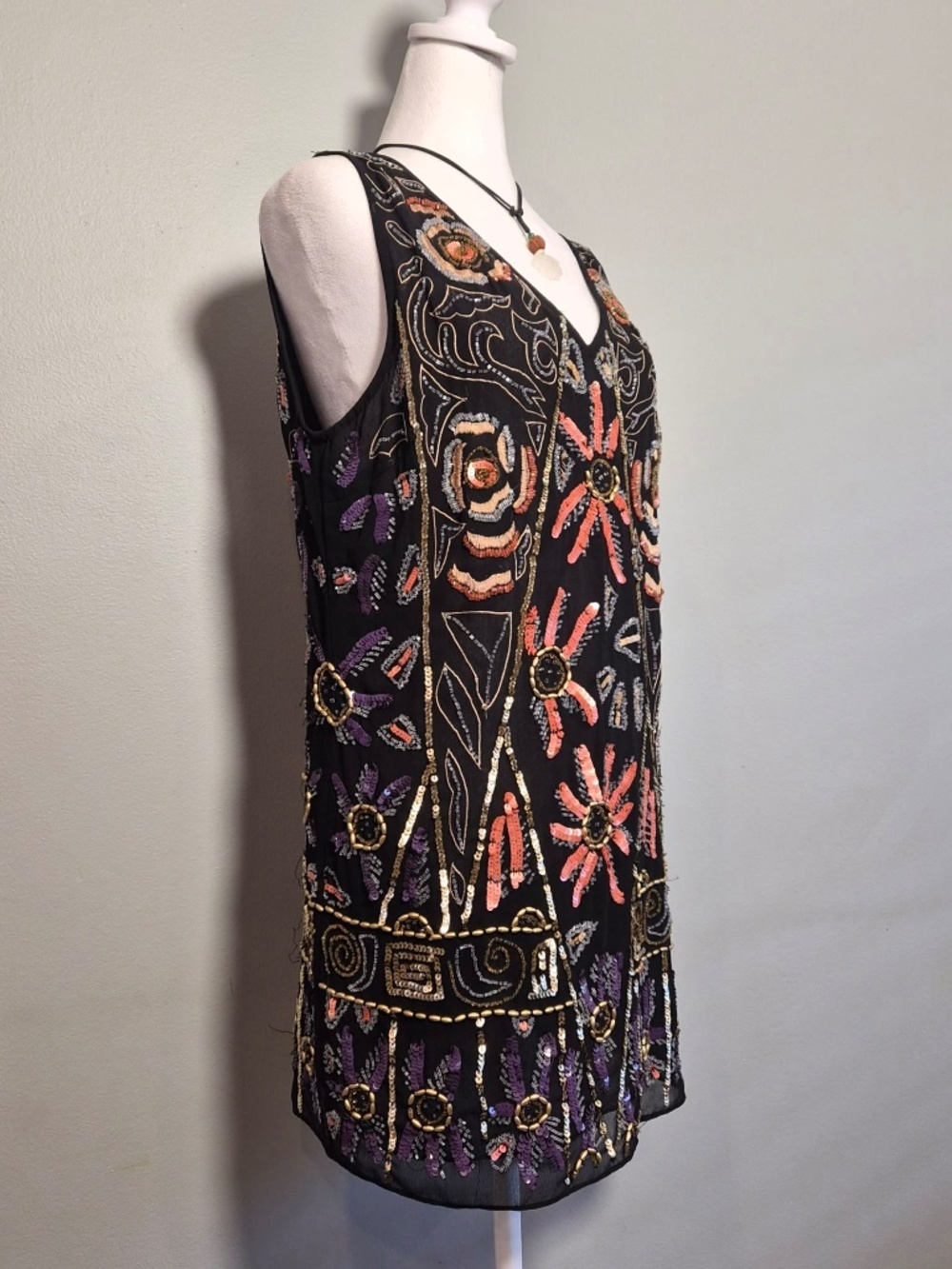 Free People Beaded Sequin Whimsy Hippie Coastal Fairycore Indie Boho Shift Dress - Picture 6 of 13